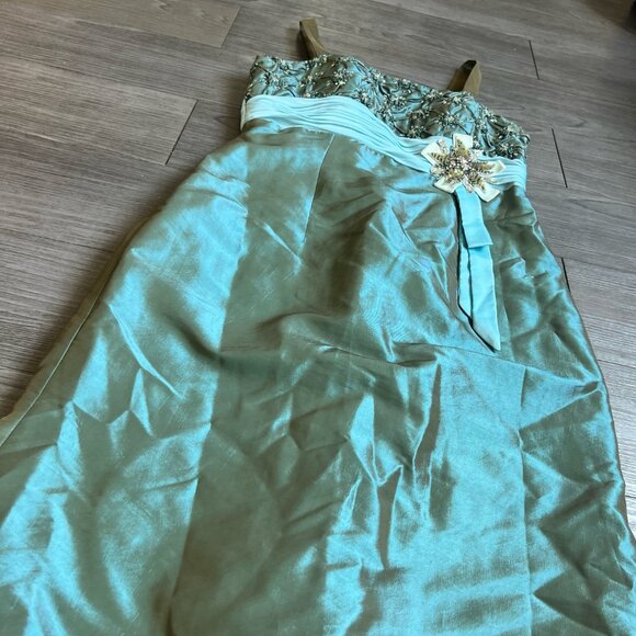 Y2K Cinderella Beaded Bodice Blue Copper Color Shift Midi Formal Dress Size 8 - Picture 6 of 6